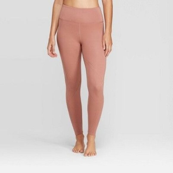 JOYLAB High Waisted 7/8 Laser Cut Leggings in Rose M - Picture 1 of 5